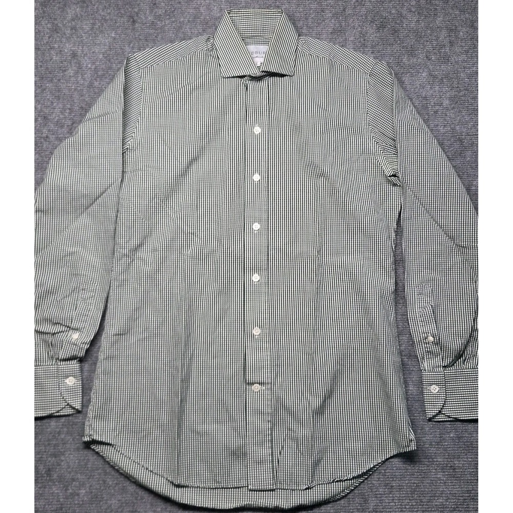 Ledbury Slim-Fit Green Gingham Check Cotton Shirt 15 38 Long Sleeve Button Front